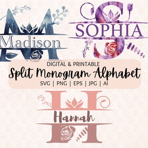 Split Monogram Alphabet SVG PNG EPS | Floral Split Monogram Frame Alphabet | Cut File for Cricut, Silhouette Cameo | svg for Cutting Machine