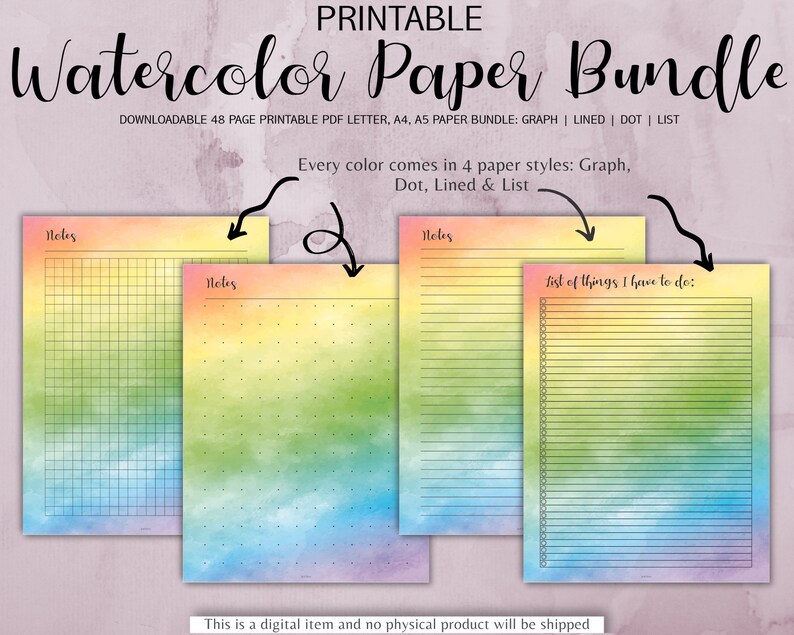 Watercolor Note Taking Journal Printable Paper Insert Bundle - Etsy