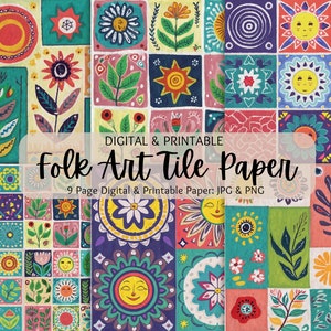 Carta per piastrelle di arte popolare stravagante / Piastrella di arte popolare messicana PNG / Piastrella di arte popolare messicana Talavera / Uso commerciale / Scrapbooking / PNG / Clip Art