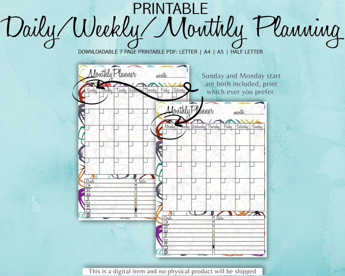 Daily Weekly Weekend Monthly Planner Bundle Printable A4 | Etsy