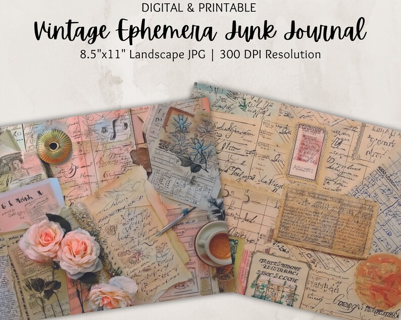 Vintage Ephemera Junk Journal Kit | Vintage Digital Paper | Nostalgic ...