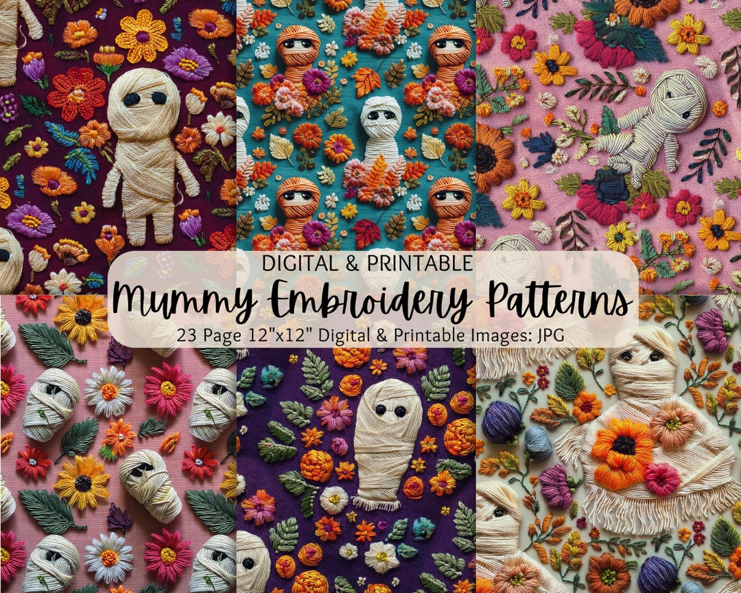 Mummy Pattern Mummy Embroidery Images | Embroidered Mummy | Halloween Embroidery ...