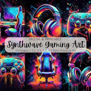 Synthwave Gaming Wandkunst | Gaming Print | Gaming Wandposter | Zocker Geschenk | Jungen Schlafzimmer Dekor | Videospiel Druck | Spielzimmer Dekor