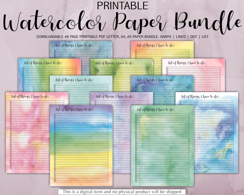 Watercolor Note Taking Journal Printable Paper Insert Bundle - Etsy