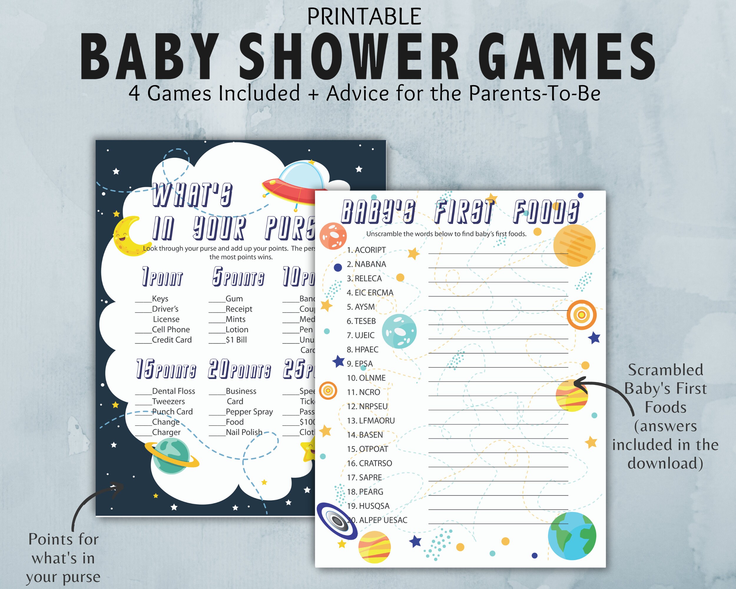 Space Theme Baby Shower Games Printable Baby Shower Trivia Boy Baby ...