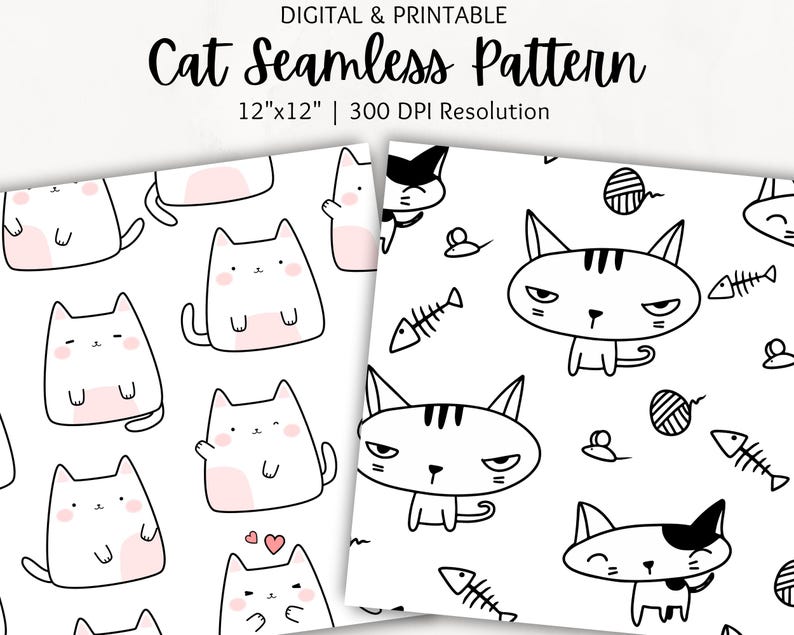 Cat Seamless Pattern | Digital Paper Pack | Wallpaper Cat | Cat ...