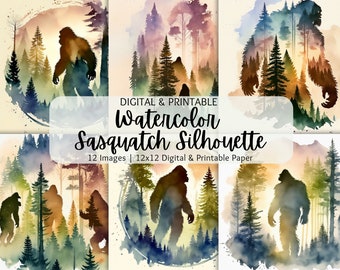 Acuarela Sasquatch Clipart PNG / Bigfoot, Sasquatch, Yeti / Arte de pared / Descargas digitales / Uso comercial / Papel imprimible / POD