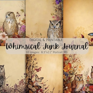 Pages de scrapbooking fantaisistes | Chouette | Papillons | Journal éphémère vintage pour ordures ménagères | Trésors nostalgiques | shabby chic | Découpage | Antiquités