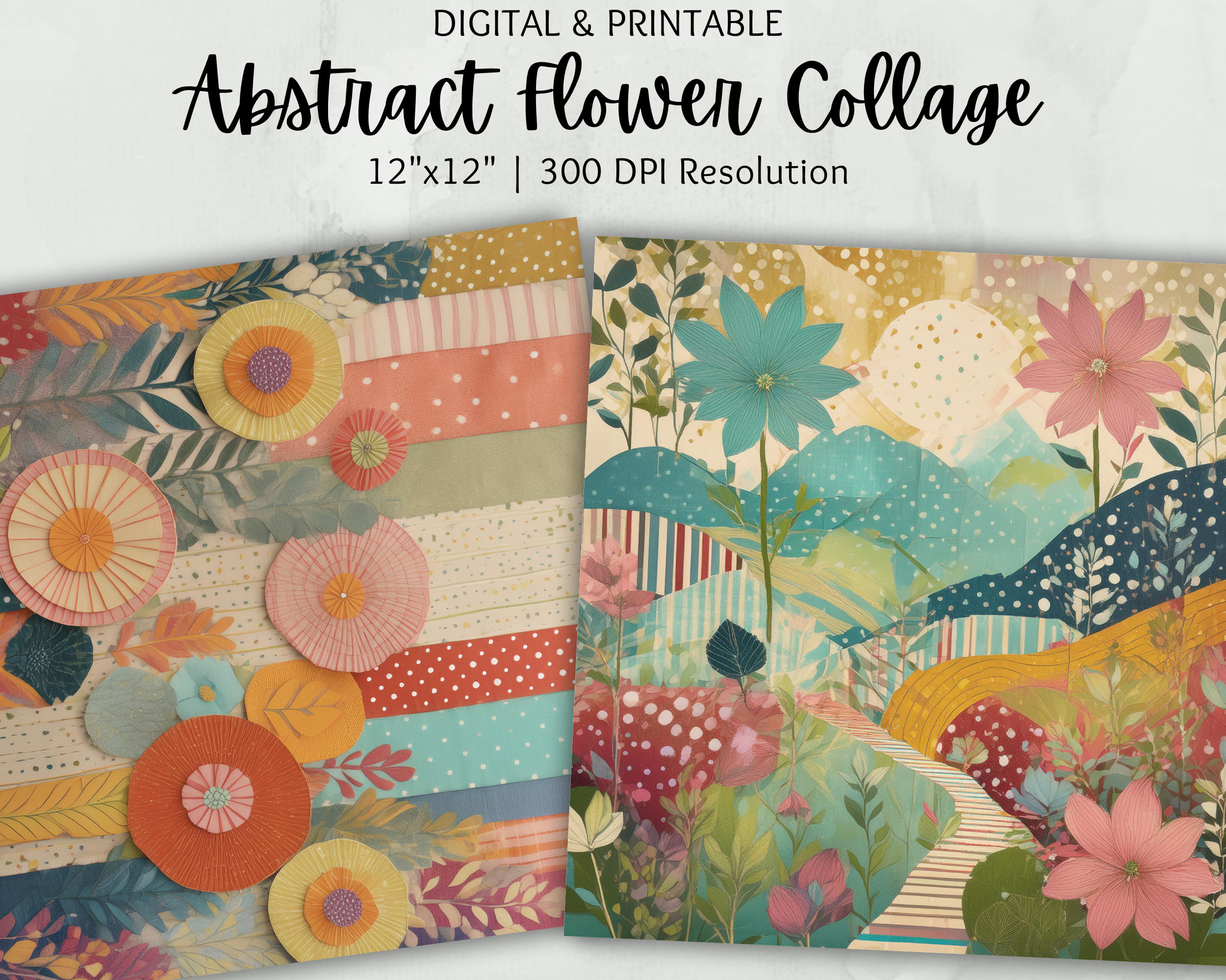 Abstract Mixed Media Flower Collage Paper | Digital Paper | Commercial ...