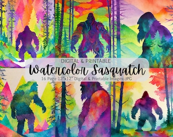 Sasquatch en acuarela vibrante para descargar digitalmente / Bigfoot, Sasquatch, Yeti / Arte mural / Arte imprimible / Uso comercial / Papel imprimible