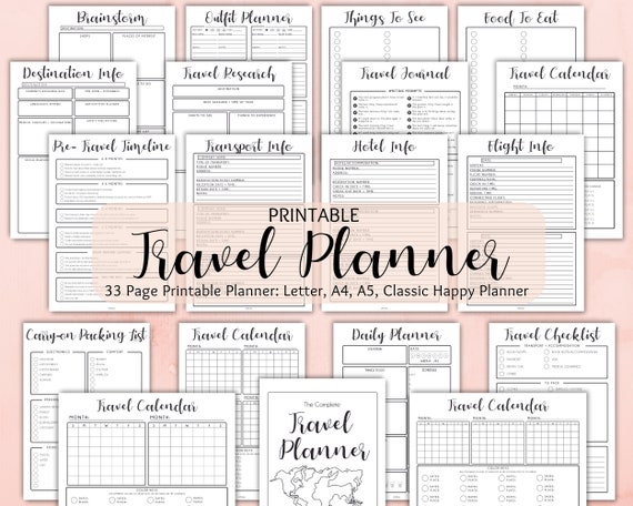 Complete Travel Planner Printable Bundle | Vacation Planner | Travel Organization | Trip Planner | Trip Itinerary Planner | Letter, A4, A5