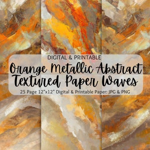 Orange & Gold Metallic abstrakte strukturierte Papierwellen | Digitales Papier | Kommerzielle Nutzung | Abstrakte Hintergründe | Druckbar | Scrapbooking