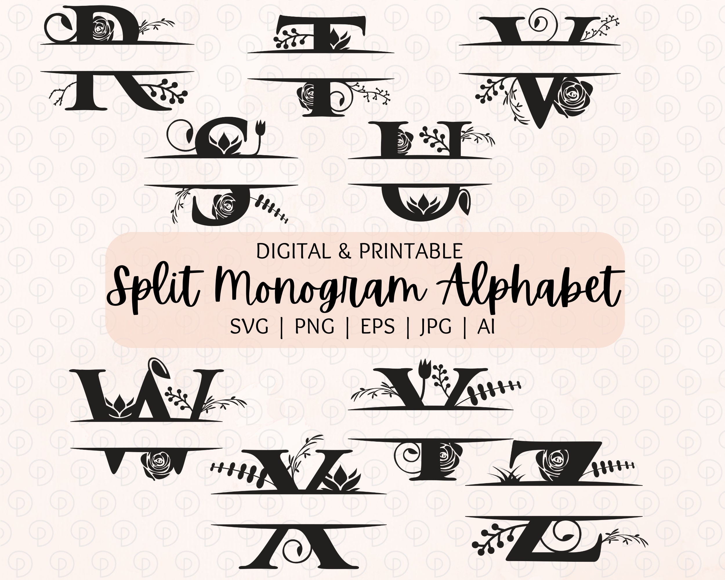 Split H Split Monogram Alphabet SVG PNG EPS | Floral Split Monogram Frame ...