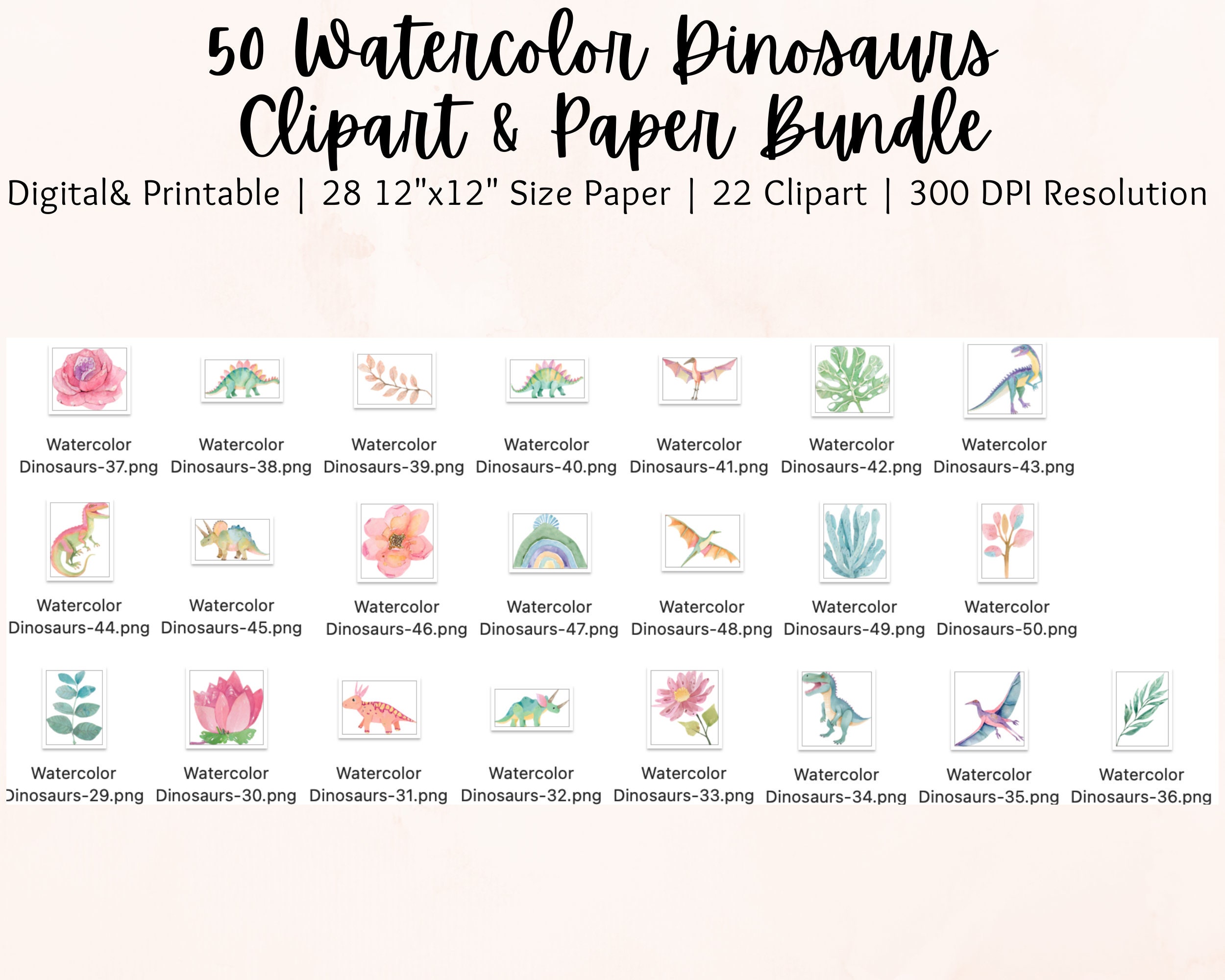 Watercolor Dinosaur Clipart Bundle | Watercolor Dinosaurs Digital Paper ...