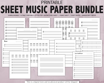 Blank Sheet Music Printable Bundle | Staff Paper | Piano Sheet Music | Guitar Chord Sheet | Blank Manuscript Paper | Music Teacher Printable