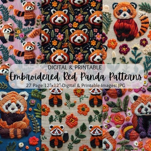 Borduurafbeeldingen rode panda's | Geborduurde rode panda's | Geborduurde patronen rode panda's | Geborduurde naadloze patronen | Commercieel gebruik