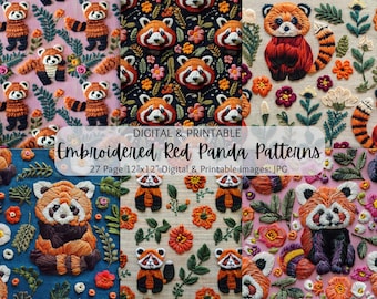 Red Pandas Embroidery Images | Embroidery Red Pandas | Embroidered Red Pandas Patterns | Embroidered Seamless Patterns | Commercial Use