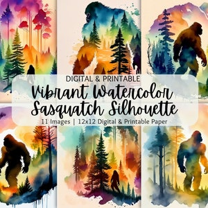 Art imprimable Sasquatch aquarelle vibrante | Bigfoot, Sasquatch, Yéti | Art mural | Téléchargements numériques | Utilisation commerciale | Papier imprimable