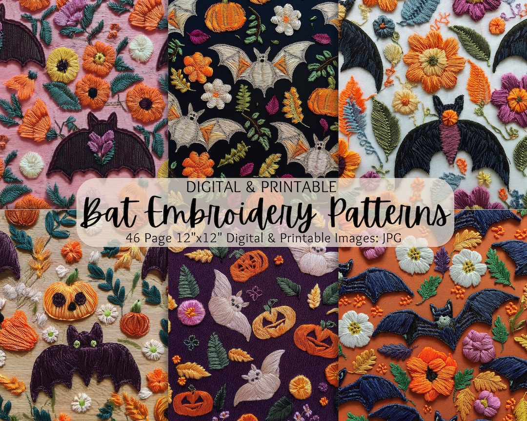 Bat Embroidery Images | Embroidered Bats | Halloween Embroidery ...