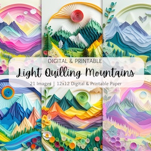 Quilling licht en kleurrijke bergen papierkunst | Digitale downloads Papercraft | Commercieel gebruik | Afdrukbaar papier | Scrapbookpapier