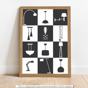 Moderne lampkunst uit het midden van de eeuw afdrukbaar | Lampposter kunst aan de muur afdrukbaar | Retrolampen uit het midden van de eeuw | Meubelkunst | Iconisch