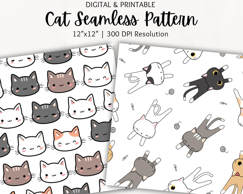 Cat Seamless Pattern | Digital Paper Pack | Wallpaper Cat | Cat ...