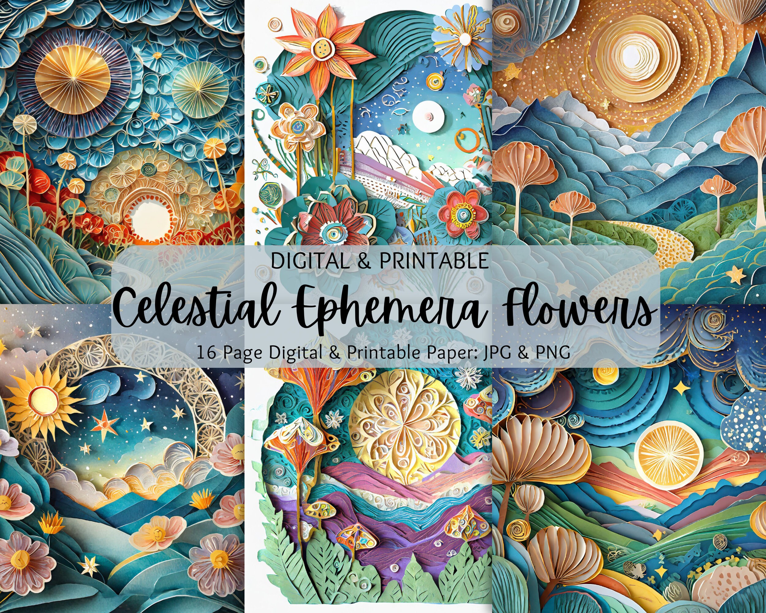 Celestial Ephemera Flower Paper | Celestial Digital Paper Pack ...