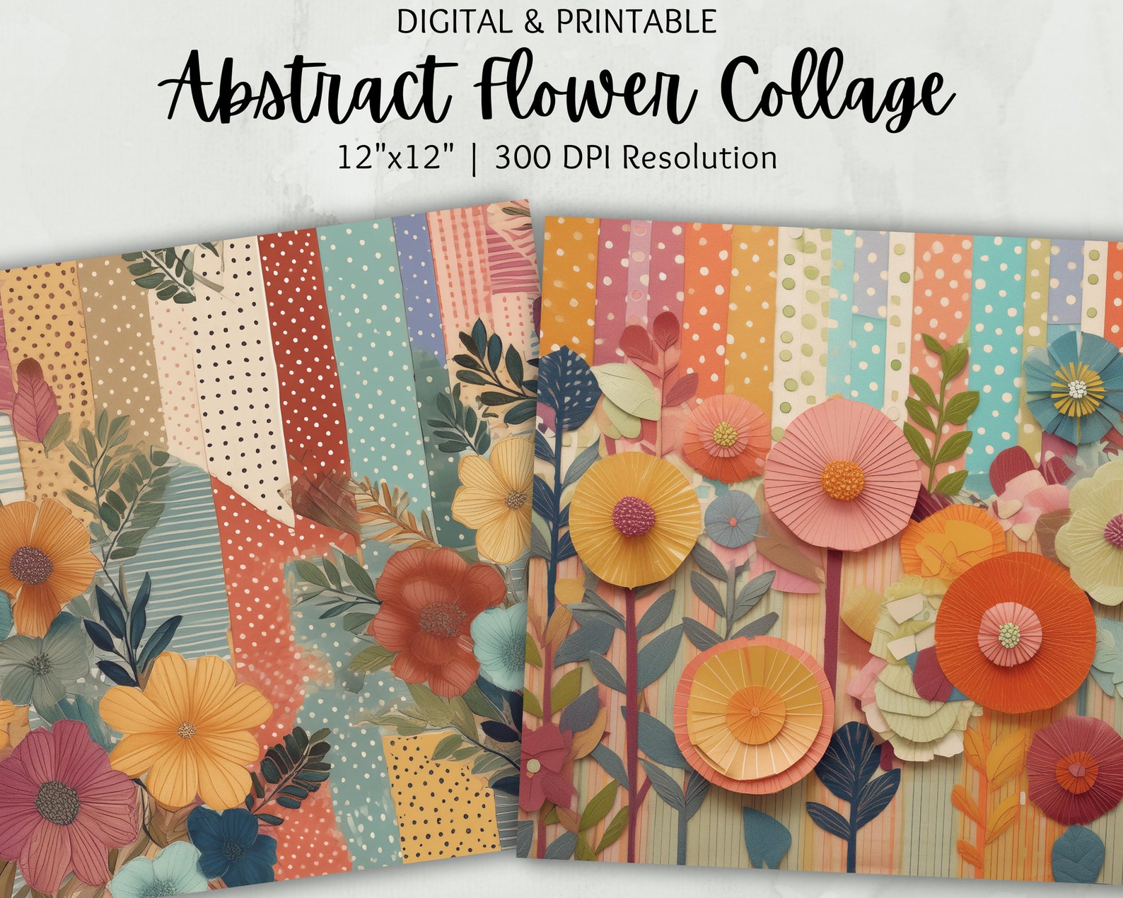 Abstract Mixed Media Flower Collage Paper | Digital Paper | Commercial ...