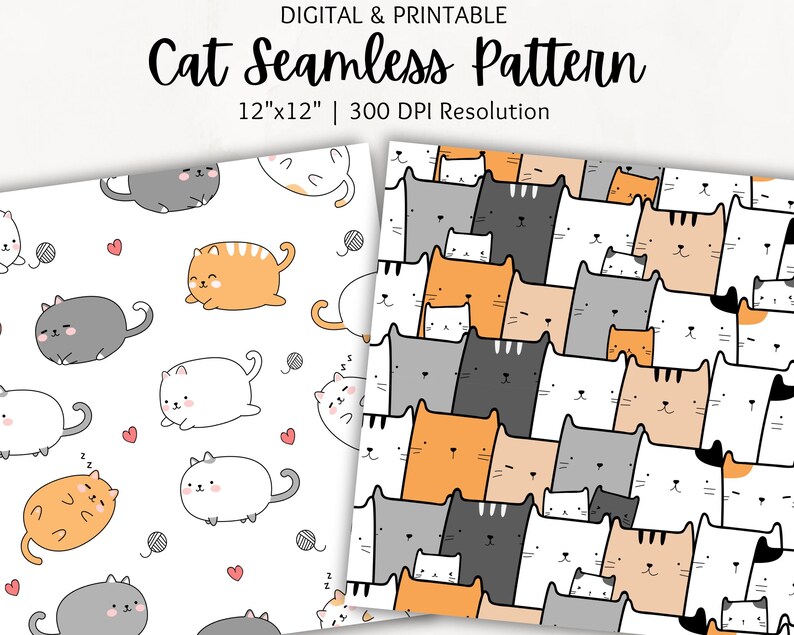 Cat Seamless Pattern | Digital Paper Pack | Wallpaper Cat | Cat ...