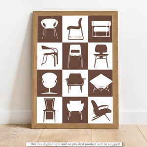 Mid Century Modern Chairs Art Printable | Chairs Poster Wall Art Printable | Mid Century Retro Chairs | Furniture Art | Iconic Chairs