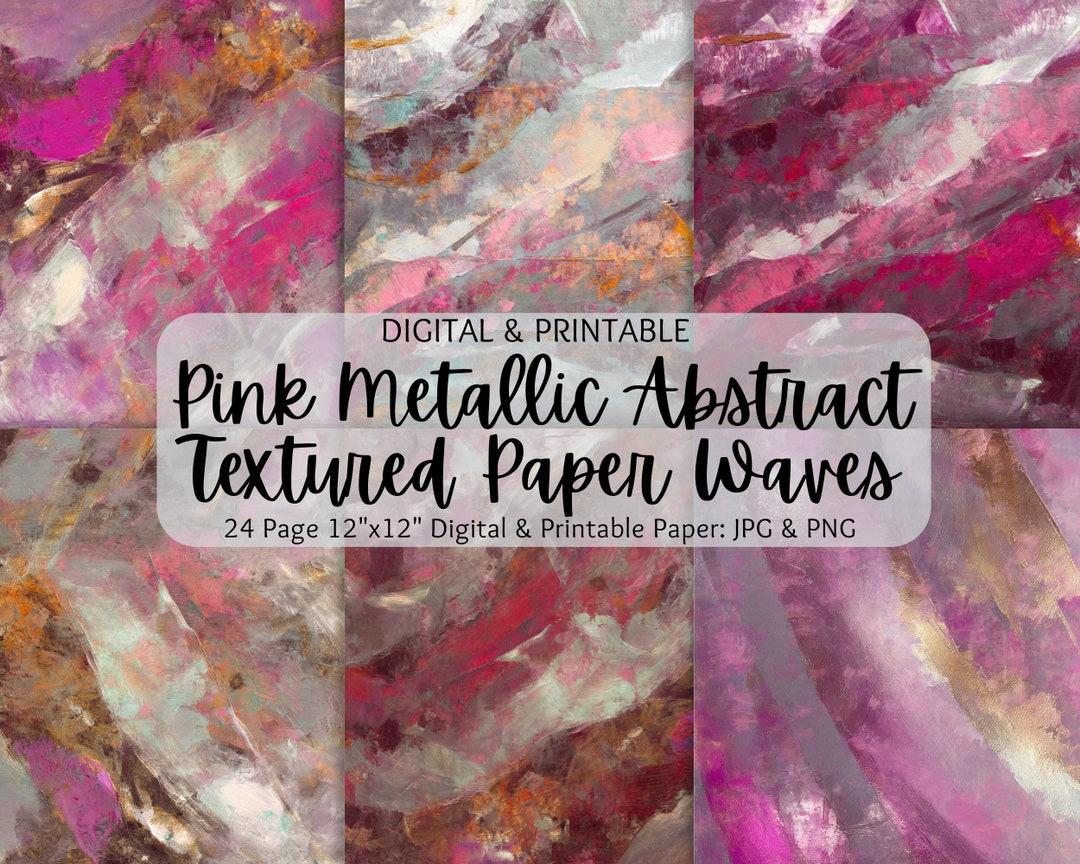 Pink Wave Paper Pink Metallic Abstract Textured Paper Waves | Digital Paper Pack ...