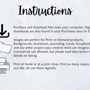 Puede incluir: Instrucciones para comprar y descargar archivos digitales. Las im&aacute;genes son perfectas para productos de impresi&oacute;n bajo demanda, fondos, invitaciones, diarios, tarjetas, &aacute;lbumes de recortes y cualquier otro proyecto. Se permite el uso comercial, pero lea los detalles de la descripci&oacute;n del art&iacute;culo en la lista. Imprima en casa o en una imprenta. Imprima tantas copias como desee. O util&iacute;celas digitalmente.