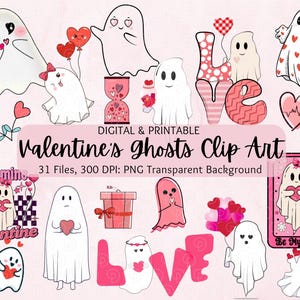 Ghost Valentine Clipart Bundle | Be My Boo Ghost Valentine | Spooky Valentine | Valentines Day Ghost | Valentine Ghost | Cute V-day Ghosts