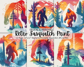 Impresión retro Sasquatch / Bigfoot, Sasquatch, Yeti / Arte de pared / Descargas digitales / Uso comercial / Papel imprimible / Arte imprimible