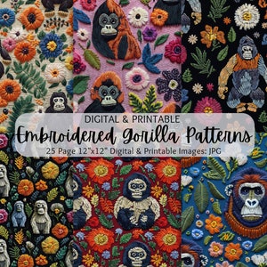 Gorilla Embroidery Images | Embroidery Gorilla, Embroidered Gorilla Patterns | Embroidered Seamless Patterns | Commercial Use | Zoo Animal