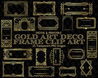 Gold Art Deco Frames Clipart Transparent PNG | Vintage Retro Frame PNG Clip Art | Instant Download | Commercial Use | 20&#39;s Art Deco Images