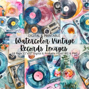 Aquarell Schallplatte Retro Wand Kunst | Kräftiges Farb-Splitter-Aufzeichnungspapier | Digitale Downloads | Kommerzielle Nutzung | Musikzimmer Kunst Musik Druck