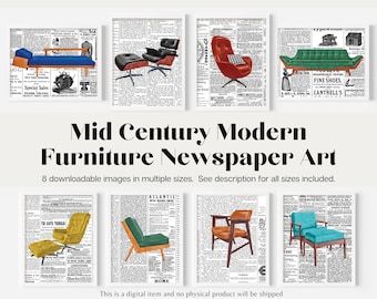 Mid Century Modern Chairs Art Printable | MCM Furniture Poster Wall Art | Mid Century Retro Chairs | Furniture Art | Iconic Chairs