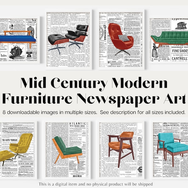 Mid Century Modern Chairs Art Printable | MCM Furniture Poster Wall Art | Mid Century Retro Chairs | Furniture Art | Iconic Chairs