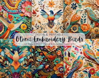 Pájaros bordados otomíes / Papel de arte popular mexicano / Pájaros de arte popular mexicano / Uso comercial / Scrapbooking / Clipart otomí / Fiesta Clipart