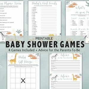Animal Baby Shower Games | Printable Baby Shower Trivia | Gender Neutral | Baby Animal Baby Shower | Greenery Baby Shower Games