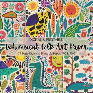 Carta per arte popolare stravagante / Arte popolare per bambini / Arte popolare con animali / Arte popolare messicana / Uso commerciale / Scrapbooking / PNG / Clip Art