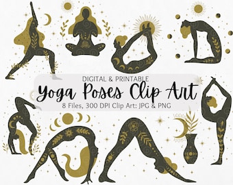 Yoga Clipart | Yoga Poses PNG | Floral Yoga Clipart Bundle | Mindfulness Art | Yoga Meditation Art | Printables | Commercial Use | PNG