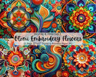 Otomi Embroidery Flowers | Mexican Folk Art Paper | Mexican Folk Art Flowers | Commercial Use | Scrapbooking | Otomi Floral Clipart