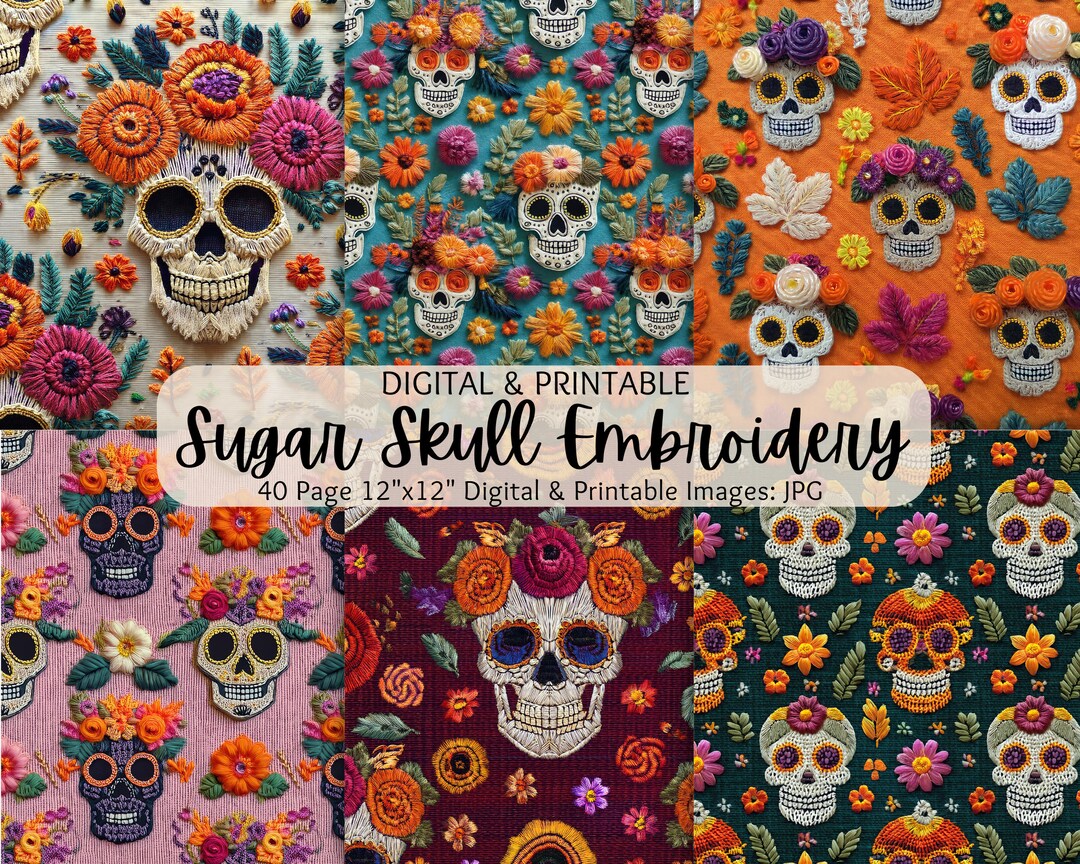 Sugar Skull Embroidery Digital Images| Day of the Dead | Dia De Los ...