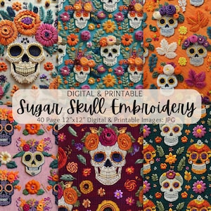 シュガースカル刺繍デジタル画像 | 死者の日 | 死者の日 | ハロウィーン刺繍 | シームレスパターン | 商用利用