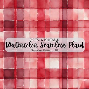 Padrão sem emendas de xadrez aquarela | Padrão xadrez vermelho | Padrão aquarela | Padrão xadrez pintado | Gingham aquarela | Download digital