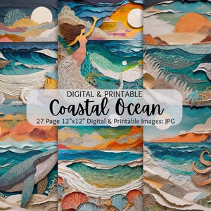 Coastal Junk Journal Layered Paper | Ocean Textured Paper | Digital Paper Pack | Commercial Use | Scrapbooking | Mixed Media | Beach Paper