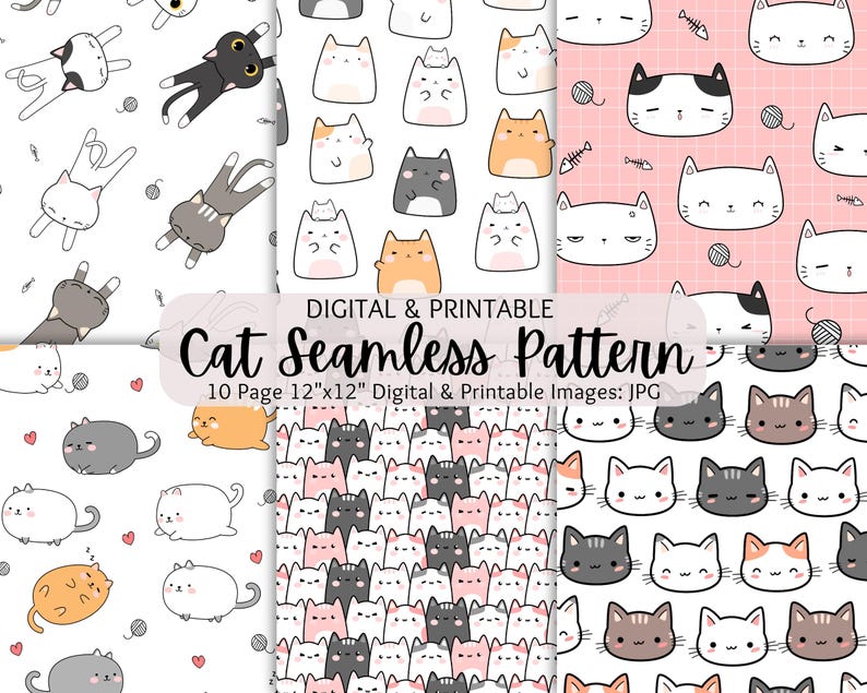 Cat Seamless Pattern | Digital Paper Pack | Wallpaper Cat | Cat ...