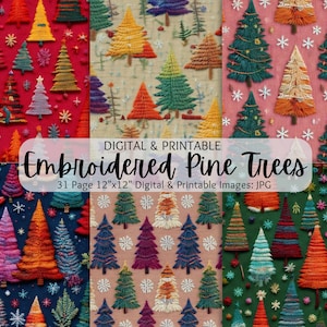 Immagini di ricami di alberi di pino / Alberi di Natale ricamati / Motivi senza cuciture ricamati / Uso commerciale / Alberi ricamati / Alberi di Natale